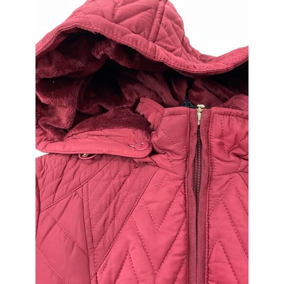 Nordstrom Women's Gallery Hooded Quilted Merlot Jacket Removable Fur Hood Sz S - Picture 6 of 11